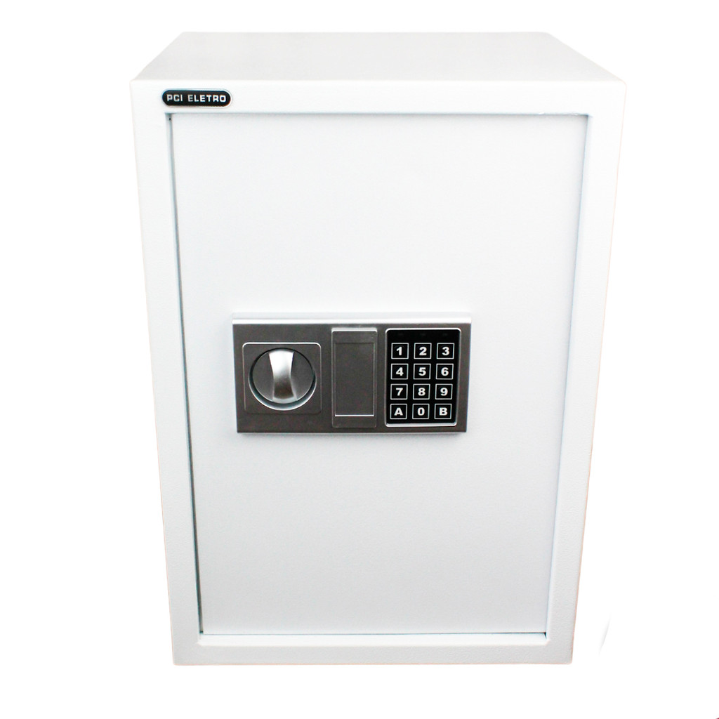 Cofre Grande Com Prateleiras Fechadura Teclado Digital 50En Com Chaves Branco De Piso Pci Cofres