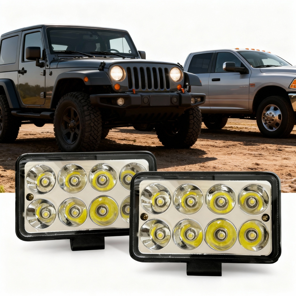 Kit 2 Farol De Milha Retangular 8 Leds 24w Função Alto/Baixo Universal 12/24v