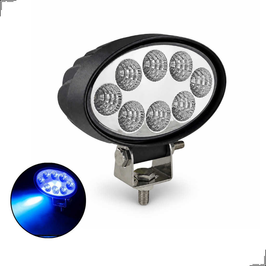 Farol Auxiliar LED Azul 24W 8 LEDs Pulverizador Máquinas Agrícolas Off Road Caminhonetes
