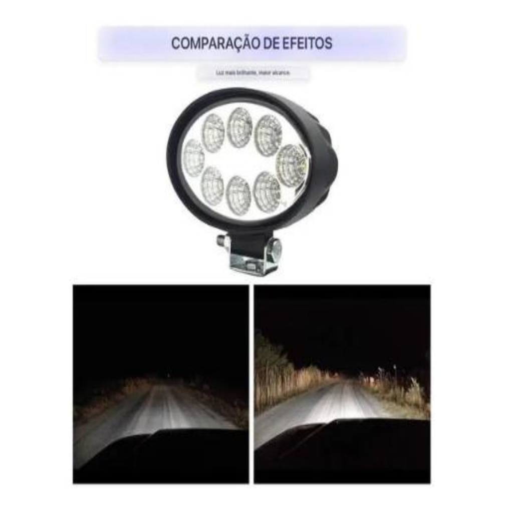 Farol Milha Led Oval 12v/24v 24W 8 LEDs Spot 6000K Auxiliar Farolete Universal Automotivo Carro
