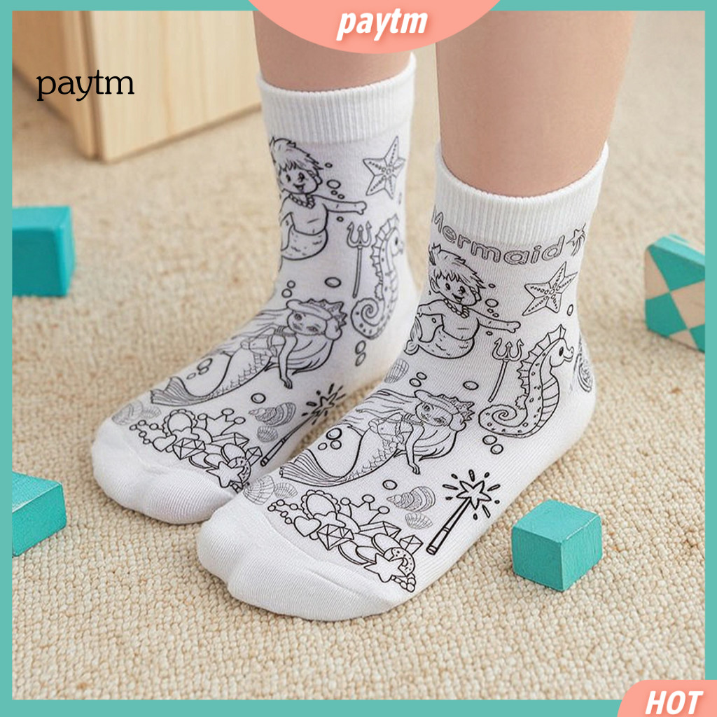 Parent Child Craft Fabric Markers Drawing Kit Diy Color Your Own Socks for Kids Adults – Doodle Line Art Patterns Soft