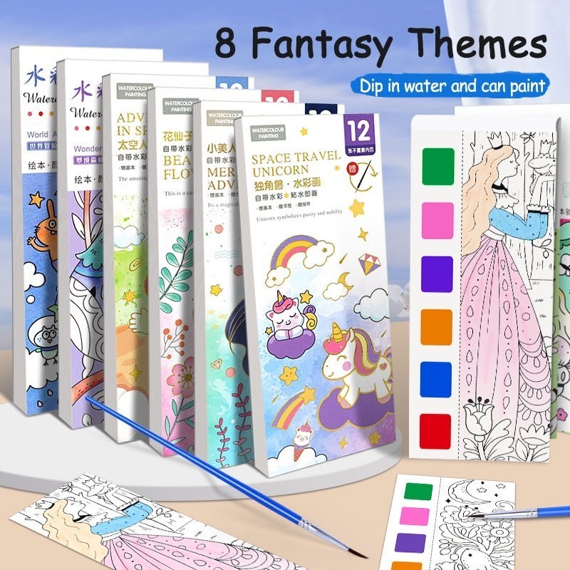 Livro De Pintura Aquarela Portátil Para 12 Folhas Colorir Com Pincel Gouache Kids Graffiti Picture Drawing
