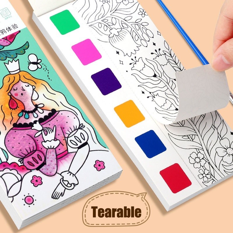 Kits De Livro De Pintura Aquarela Portátil Para 12 Folhas Colorir Com Pincel Gouache Kids Graffiti Picture Drawing Book