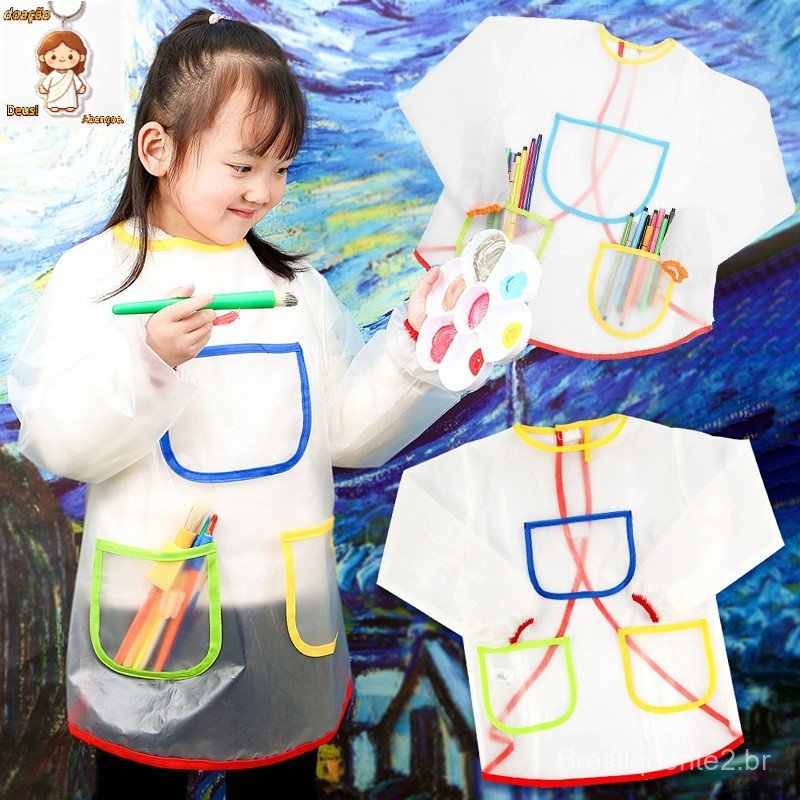 Kids Pintura À Prova D'água Babete Grafite Antifoul Manga Longa Avental Para Crianças Arte Smock Clothes Drawing Tool Fi