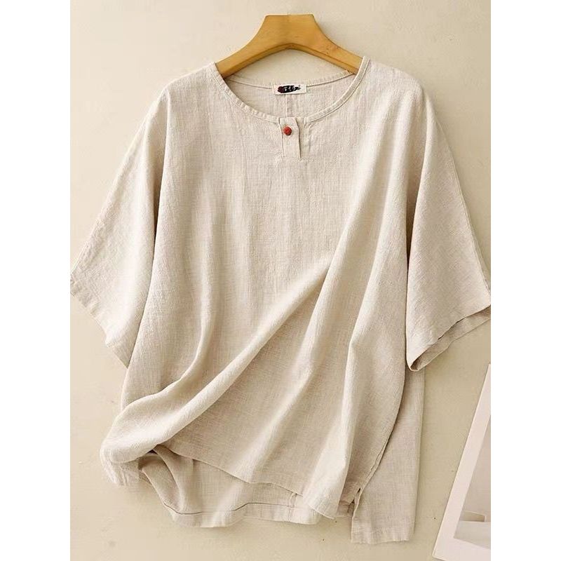 Literário Retro algodão linho topo feminino verão novo pulôver chinês Zen estilo budista cor sólida botão em torno do pe