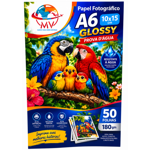 Papel Fotográfico A6 10x15  Glossy Prova Água 50 Folhas