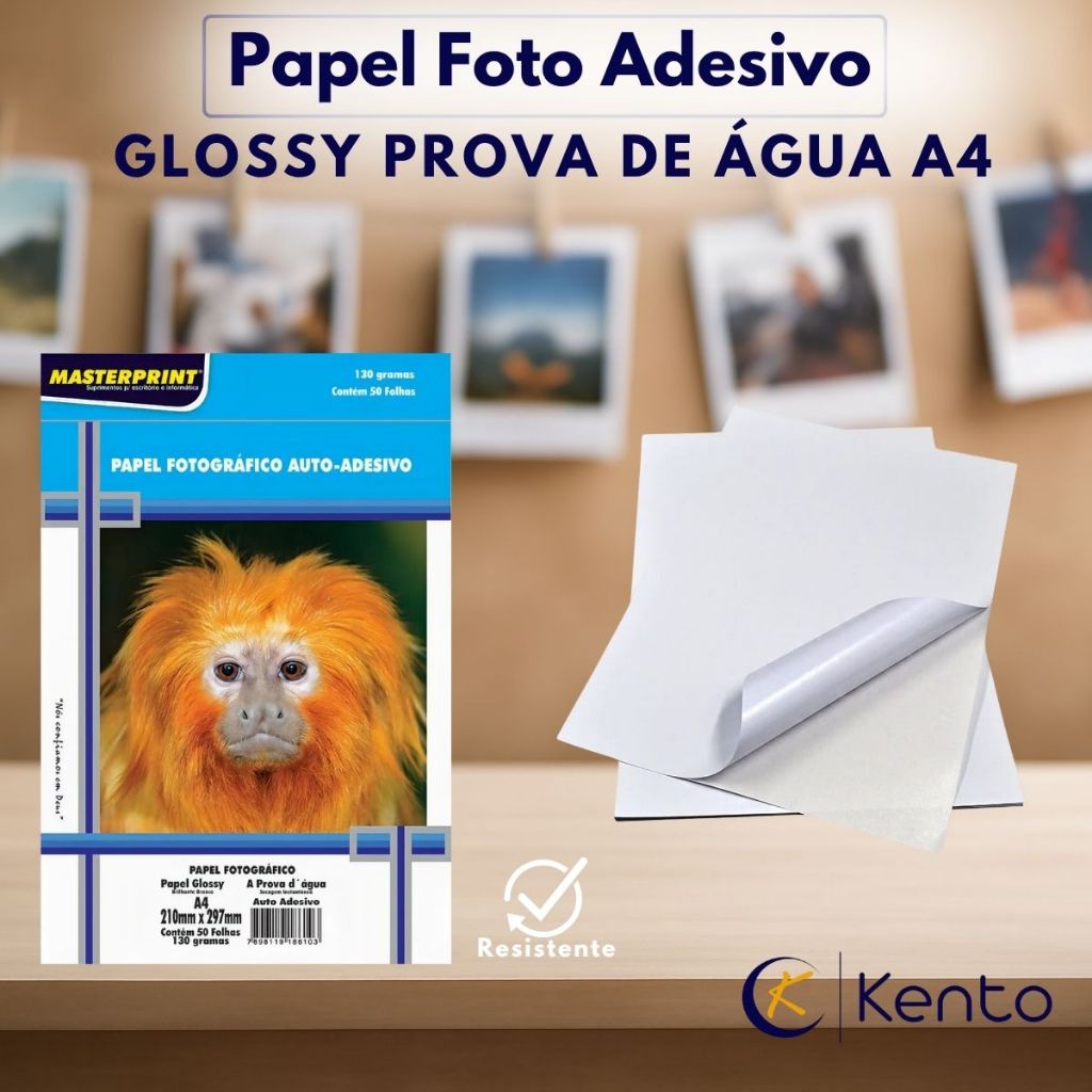 Papel Foto Adesivo Glossy prova de água A4 130g 50fls Brilhante Secagem Rápida Impressão Jato de Tinta