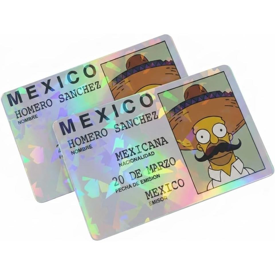 2-Pcs Holographic Mexican ID Card Vinyl Sticker – Funny Glossy Skin Decal for Credit/Debit Cards, Slim Waterproof Remova