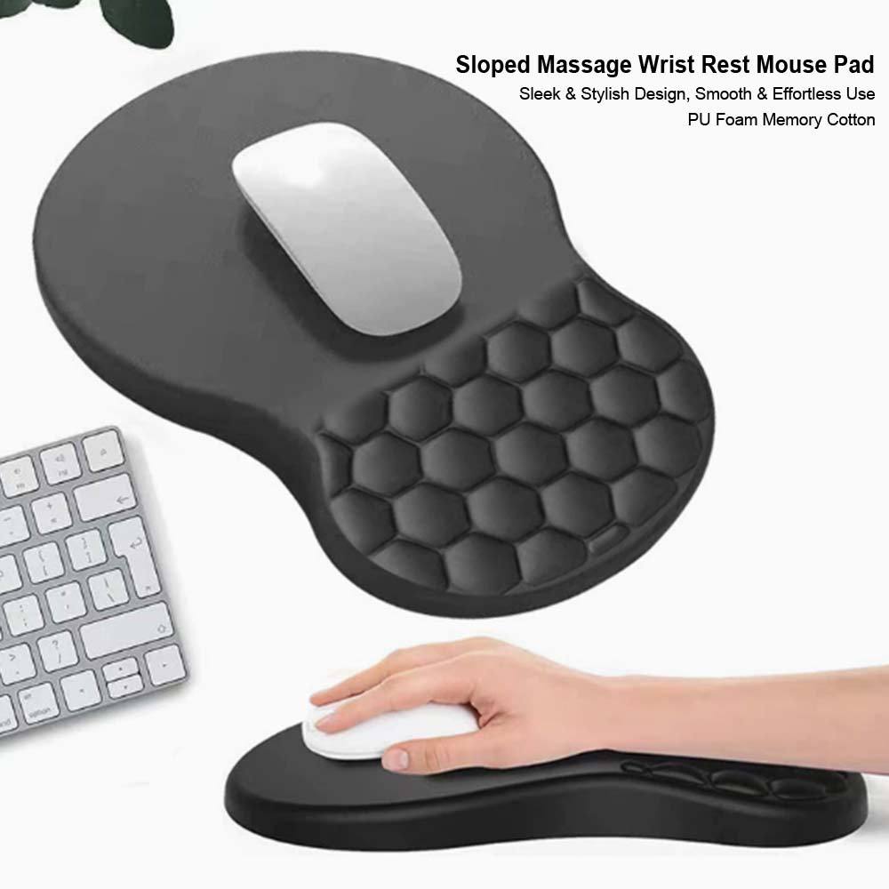 Sloped Massage Wrist Rest Mouse Pad, Memory Foam Ergonomic Mouse Mat with Honeycomb Wrist Support