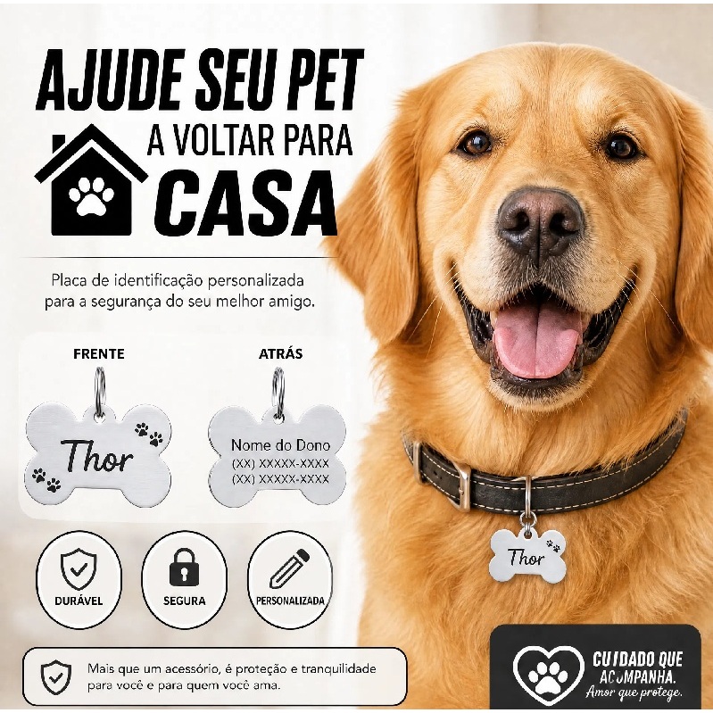 Plaquinha Identificação Pet Cachorro Gato Envio Imediato