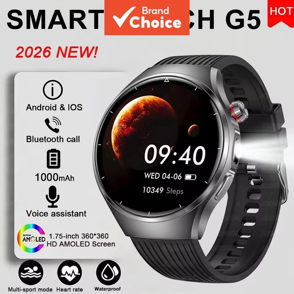 Novo Smartwatch Masculino com Tela HD de 1,75 polegadas, à prova d'água, com chamada Bluetooth e lanterna LED,