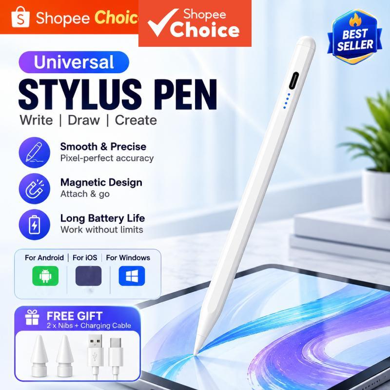 Caneta Universal Stylus para iPad, Samsung, Android, Windows, Lápis Capacitivo de Ponta Fina com Adsorção Magnética
