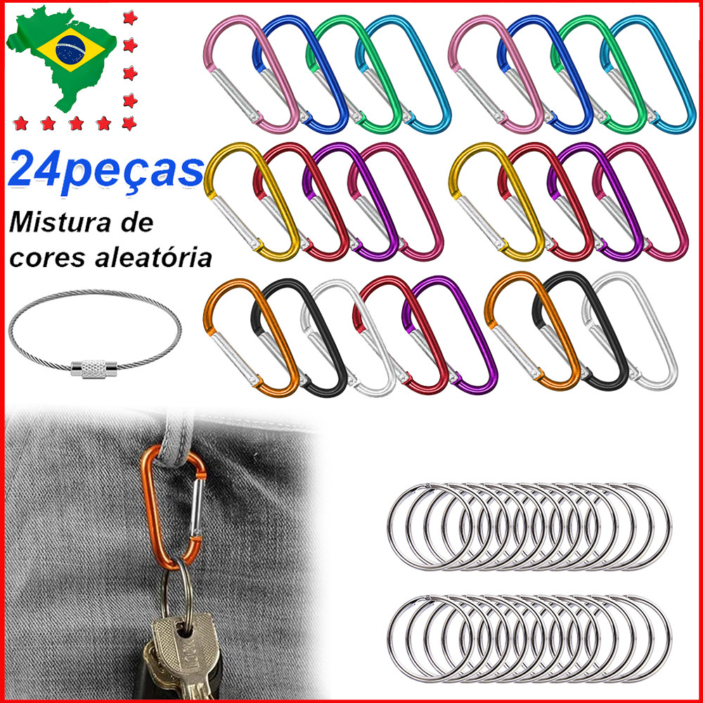 24 peças, Aluminum D Ring Carabiner Clip, Key Chain Clip, Backpack Clips, Carabiner Clip, Key Hook for Pants, Hook Clips