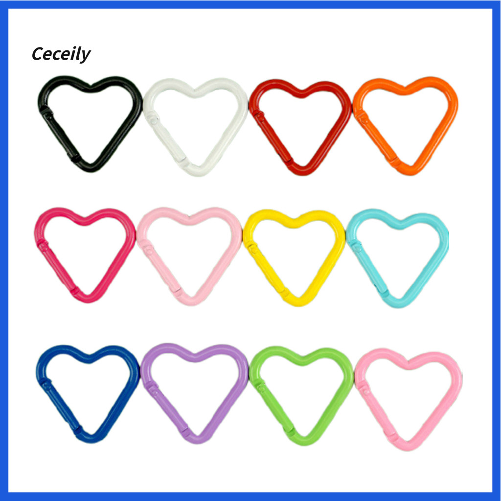 Alloy Carabiner Clip Travel 12pcs Heart Shaped Keychain Clips Heavy Duty Spring Hooks for Backpack Water Bottle Outdoor