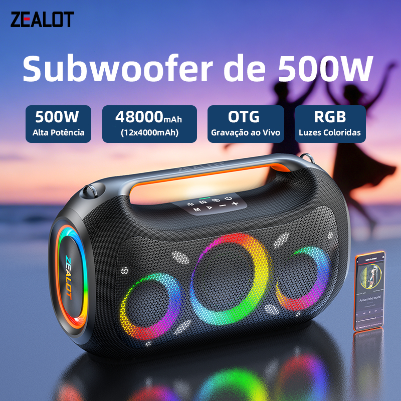 ZEALOT ZE51 Alto-falante Portátil Bluetooth 5.3 Grave Profundo EQ Ajustável Multi Dispositivo Para Eventos Ao Ar Livre