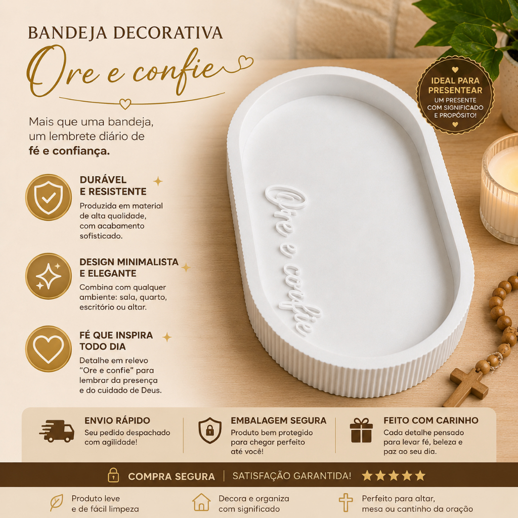Bandeja Ore e Confie - Decoração para Casa e Bancada - Tamanho: 20cm | 25cm