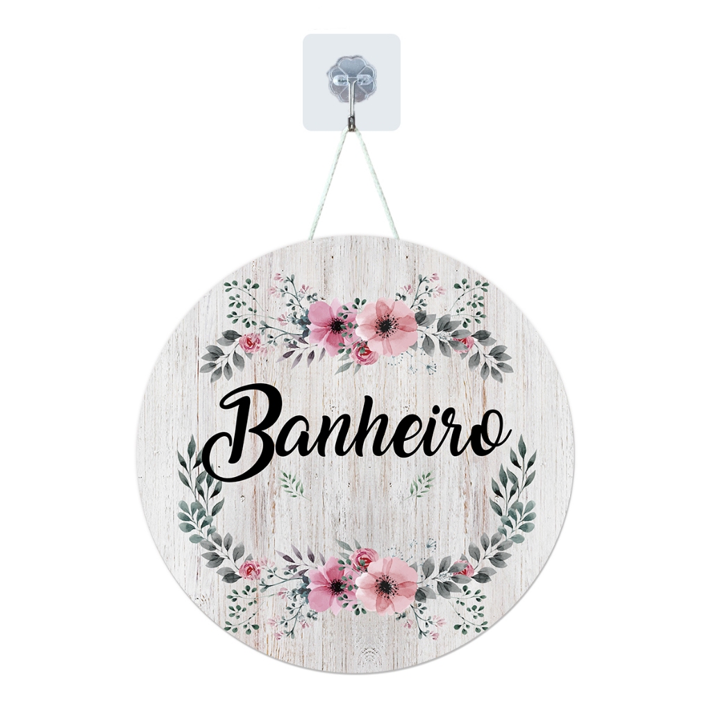 Placa Enfeite Porta Decorativa com Corda MDF Adesivado Banheiro 25cm