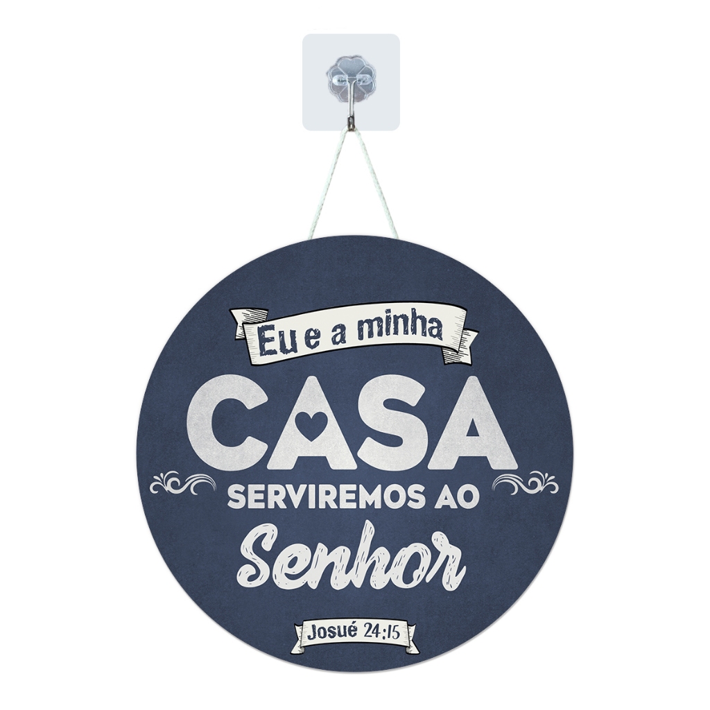 Placa Enfeite Porta Decorativa com Corda Redonda MDF Adesivado Frases Cristãs 25cm