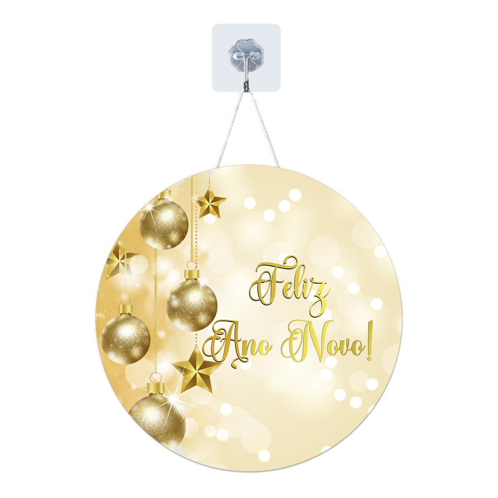 Placa Enfeite Porta Guirlanda Decorativa MDF Adesivado Ano Novo Réveillon 25cm