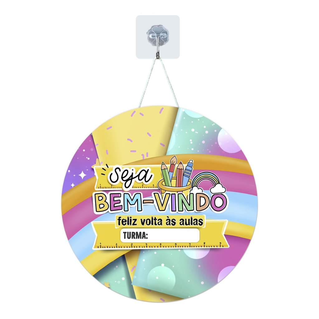 Placa Enfeite Porta Decorativa com Corda MDF Adesivado Volta às Aulas Escola 25cm