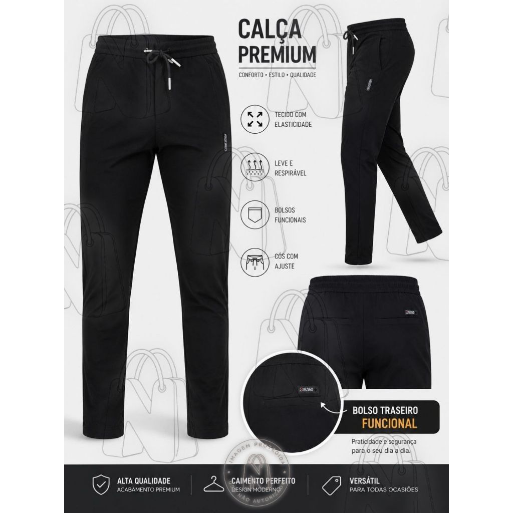 Calça Masculina Premium Comfort Reta com Bolso Traseiro