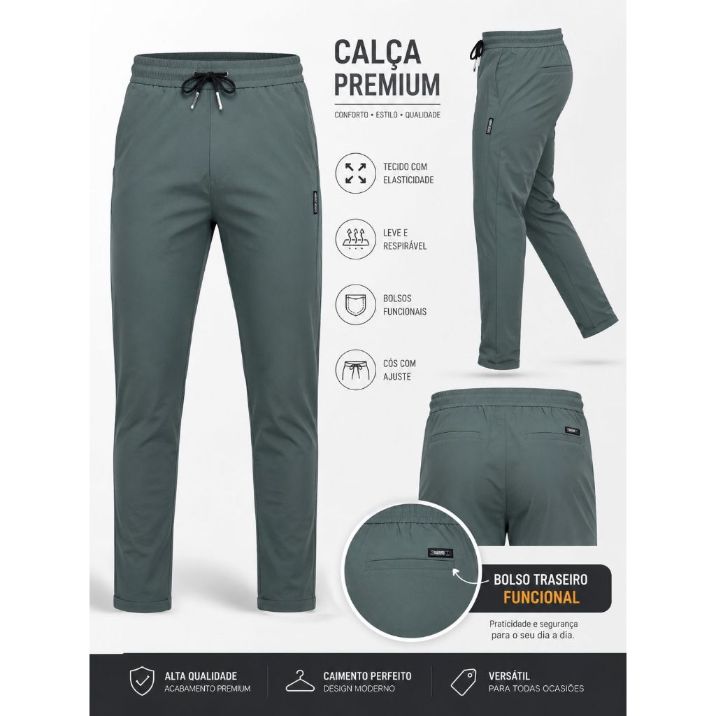 Calça Feminina Premium Comfort Reta com Bolso Traseiro