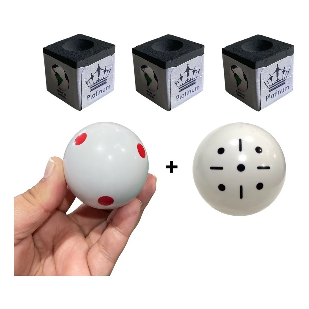 Bola Bilhar Treino Relógio Alvo + Bola Six Red + 3 Giz Platinum Kit Sinuca