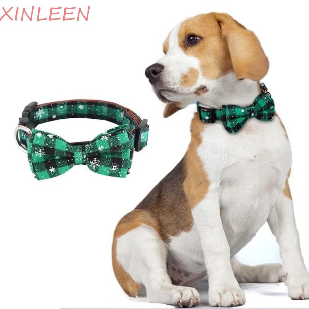 XINLEEN 2 Pçs/Set Coleira De Cachorro De Natal , Gravata Xadrez Verde Vermelho Ajustável Para Animais De Estimação , Com