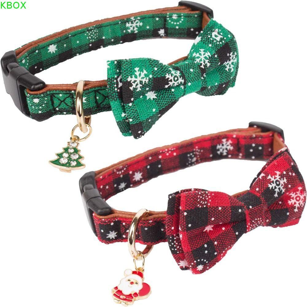 KBOX 2 Pçs/Set Coleira De Cachorro De Natal , Gravata De Animal De Estimação Ajustável Xadrez Verde Vermelho , Filhote D
