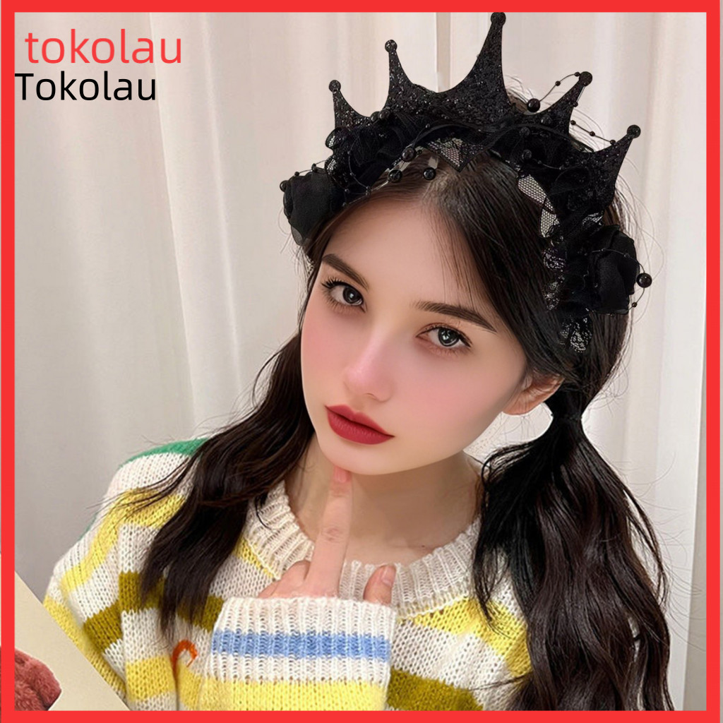 Non-fading Headband Women’s Lace Crown – Elastic Dark Style Hair Hoop Versatile Accessory for Halloween and Wear Ele