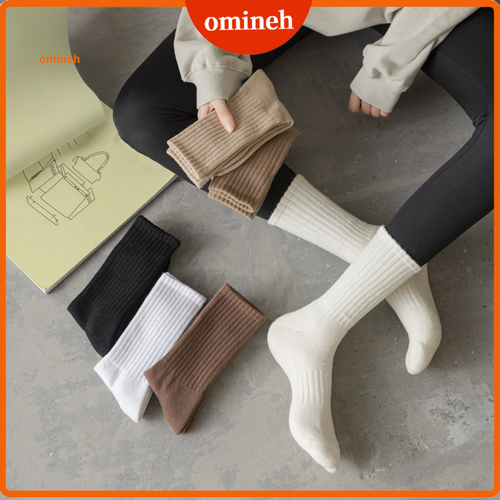 Soft Thermal Socks for Weather Elastic Ribbed Thickened Terry Lining Winter Warm Crew Cotton Blend Solid Color Comfortab