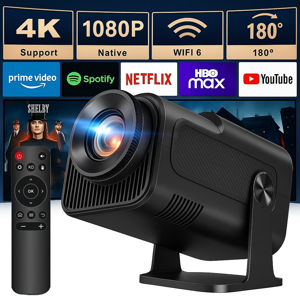 Projetor Smart Portátil HY320 Android Wi-Fi, Suporta 1080p e 4K, Espelhamento de Tela