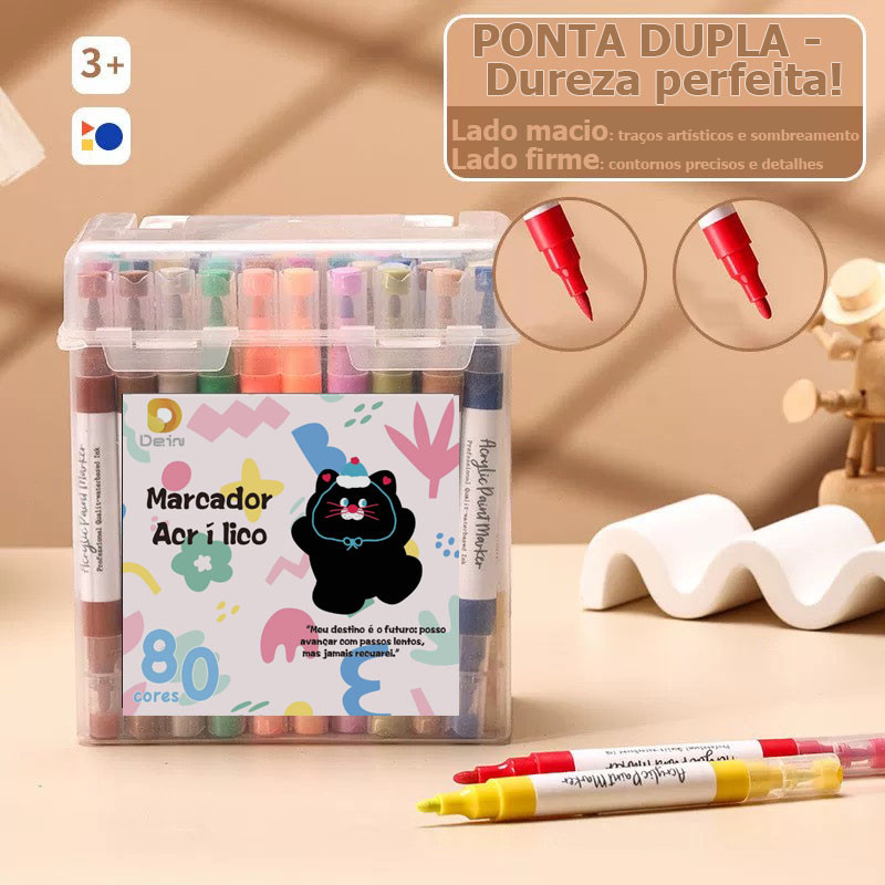 Kit 24 Marcadores Tinta Acrílica Caneta Brush Canetinha Pintar Aquarela Plástico Esola Escritório