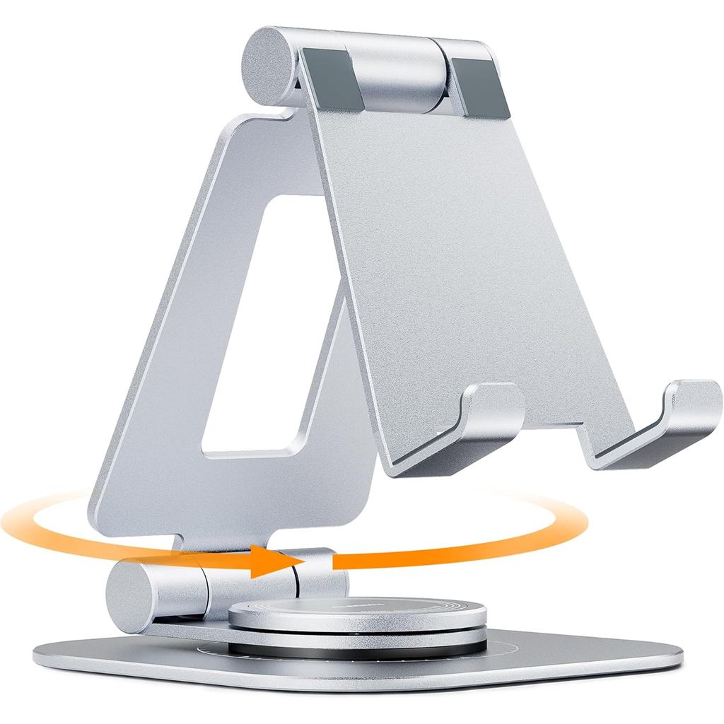 Nulaxy 360° Rotating Multi-Angle Adjustable Phone Stand, Silver | Portrait and Landscape Viewing, Foldable Design, Thick