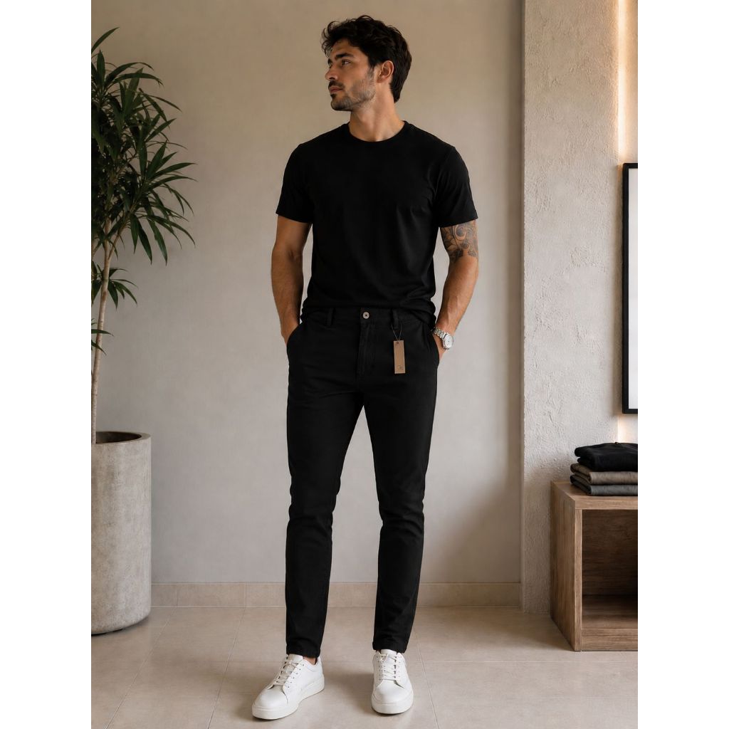 Calça Bolso Faca Slim Acetinada Ogochi Original Color Confortável Alta Qualidade