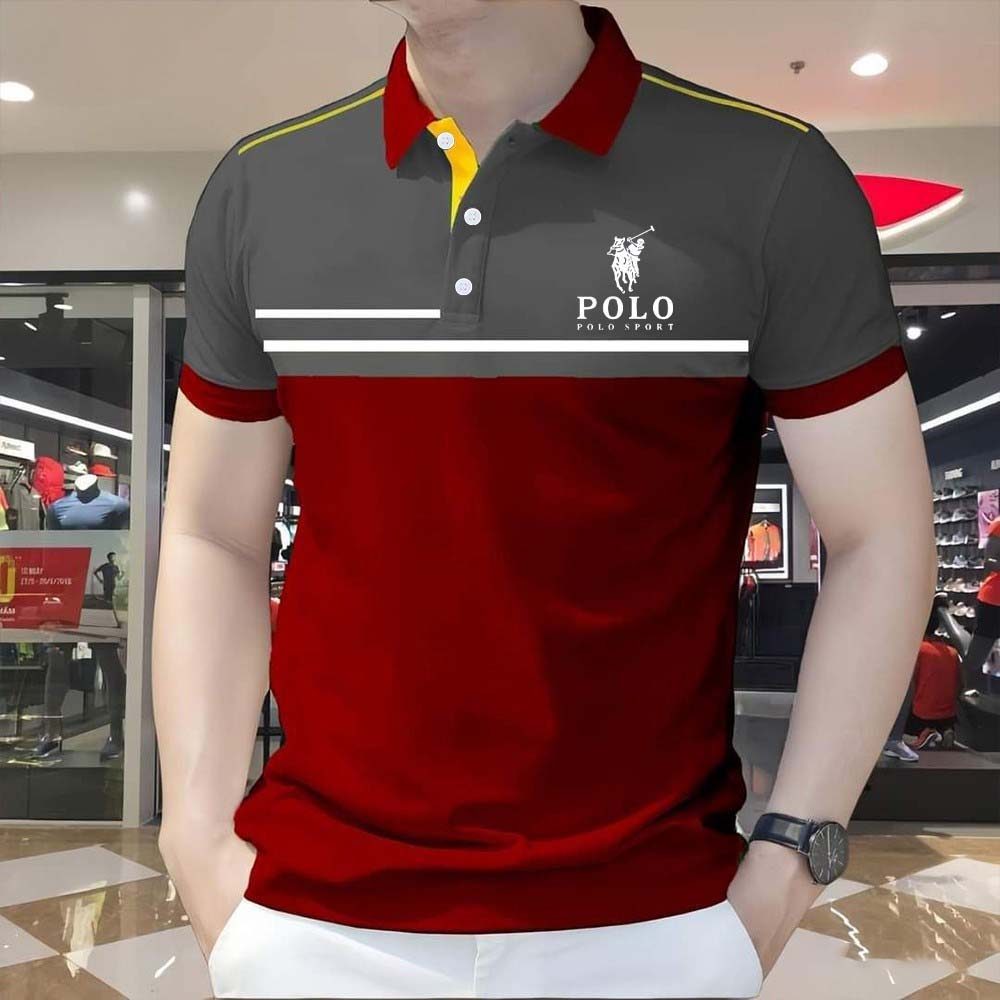 Camisa Polo Masculina Impressão 3D Color Block Listras Esportivas Casual Slim 2026