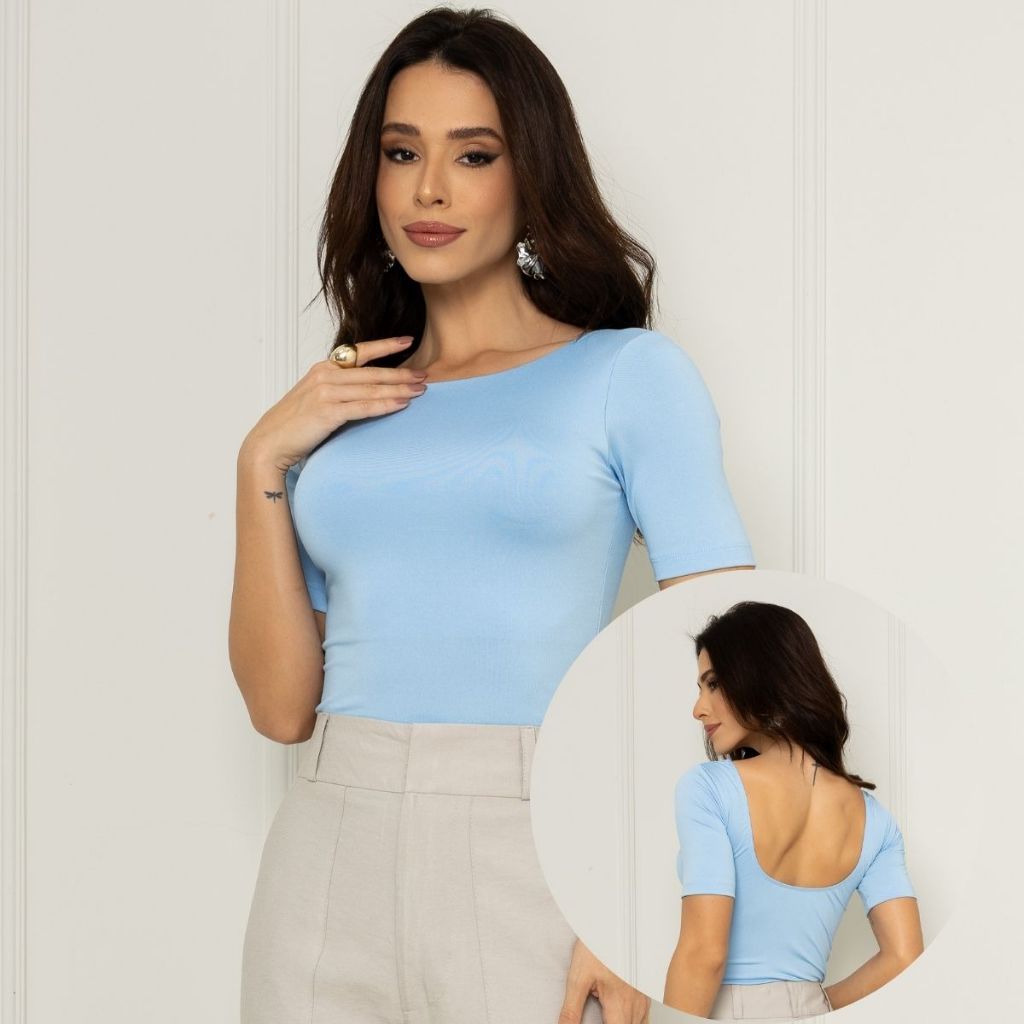 Blusa Slim Fit Candy Color Tendencia Primavera Decote Costa Nua Versátil