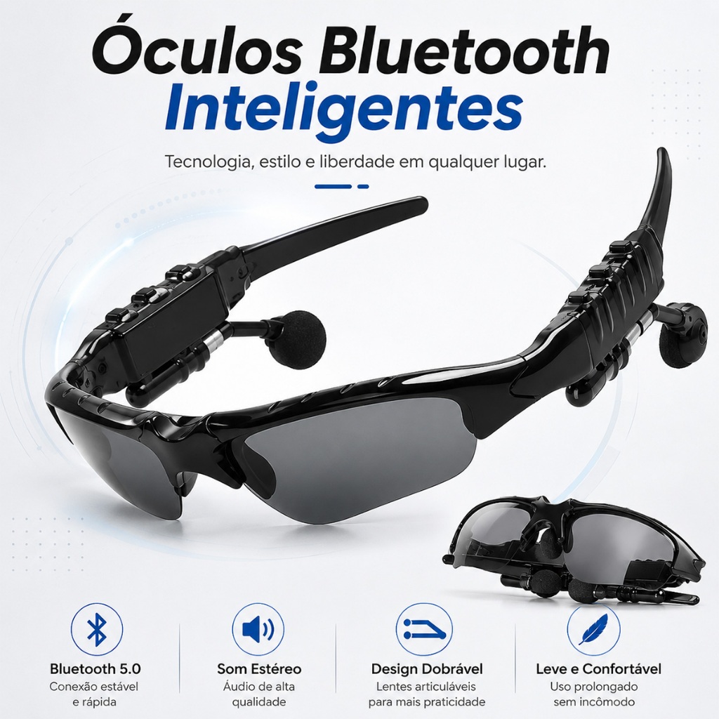 Óculos De Sol Com Bluetooth Portáteis De Esportes Sem Fio Sunglasses Headset V4 Para Android e Iphone