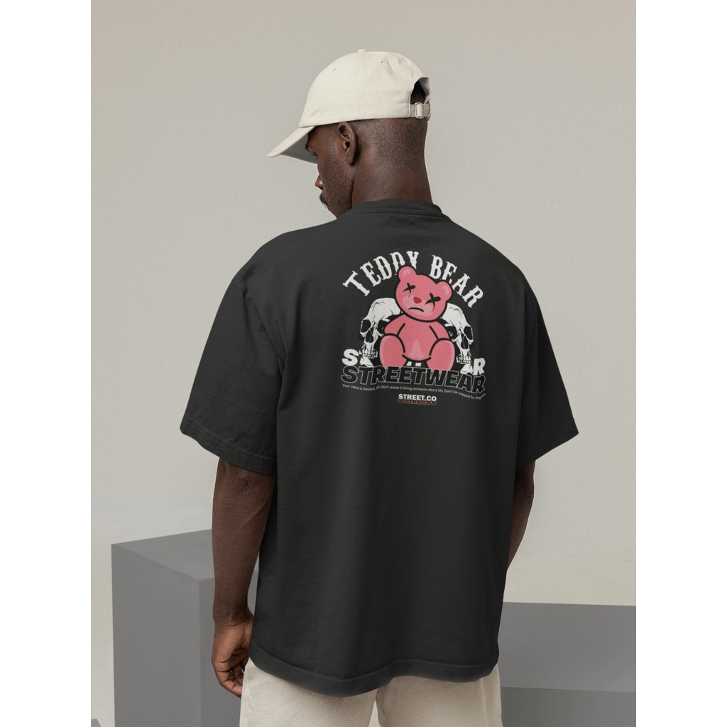 Camiseta Oversized Gola Alta Streetwear Masculino e Feminino 100% Algodão  Preto e Off Whte Estampado - TEDDY BEAR
