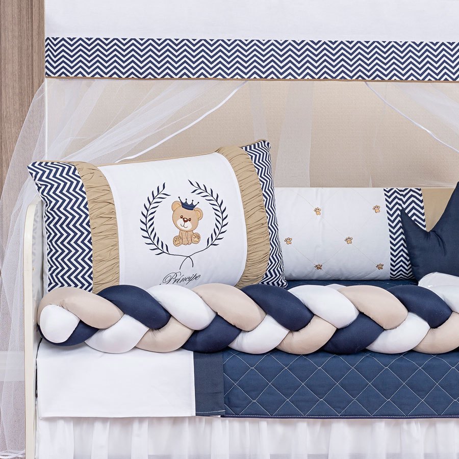 Kit Berço Teddy 11 Peças Urso Príncipe | Enxoval Completo Premium Menino/Menina | Padrão Americano