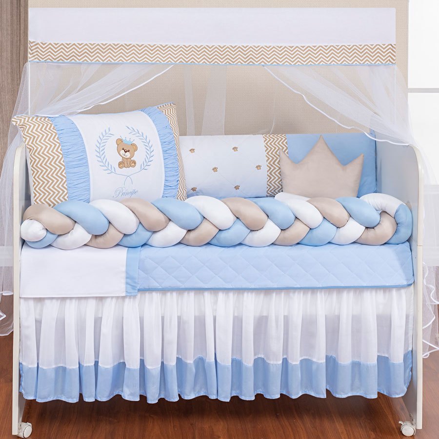 Kit Berço Urso Teddy Azul 11 Peças Padrão Americano