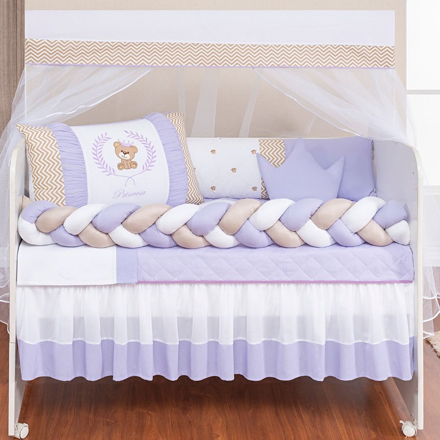 Kit Berço Urso Teddy Lilás 11 Peças Padrão Americano