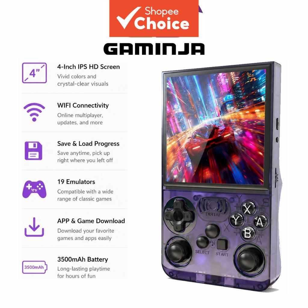 Console de jogos GAMINJA com tela HD de 4,0 polegadas, jogos integrados de 10.000+, suporta 19 emuladores, console