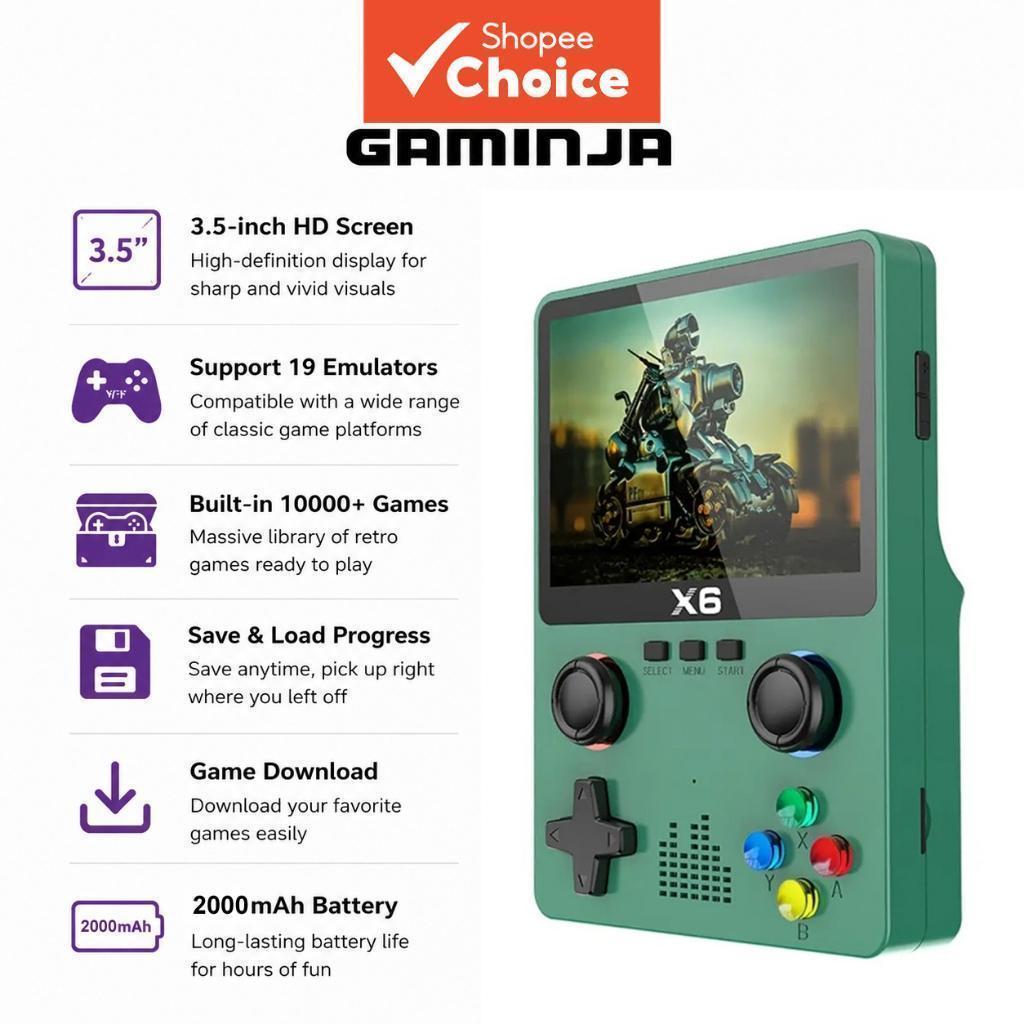 GAMINJA Console de videogame Tela de 3,5 polegadas, alta definição, mais de 10.000 jogos instalados, compatível com 19