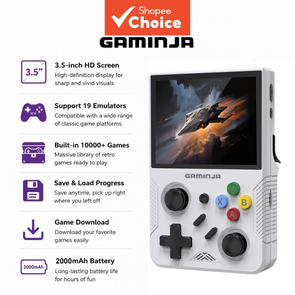 Console de jogos GAMINJA Tela de 3,5 polegadas de alta definição 10.000+ jogos integrados Suporte a 19 emuladores