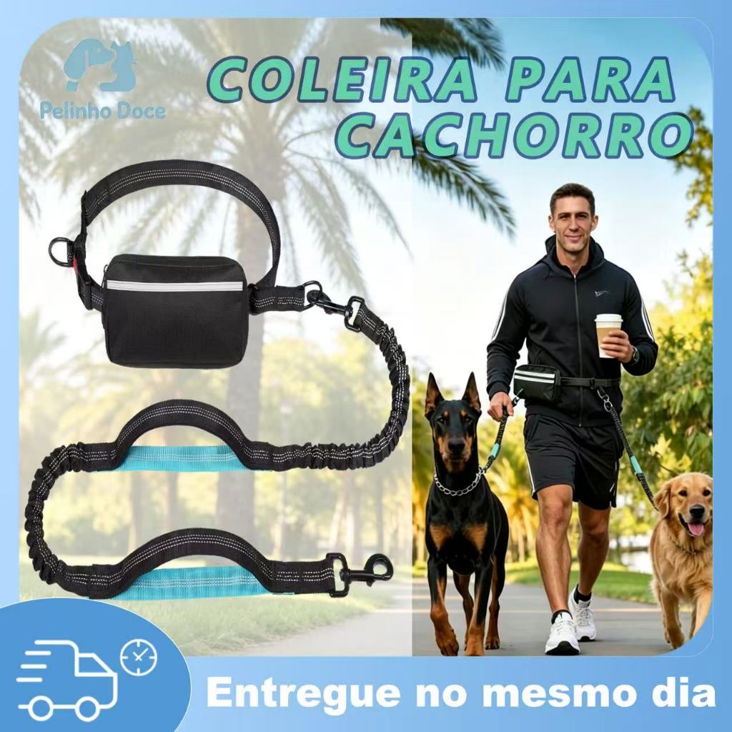 Hands Free Dog Waist Guide Kit with Waist Pack and Anti-Pull Elastic Leash Pet Dog Walking
