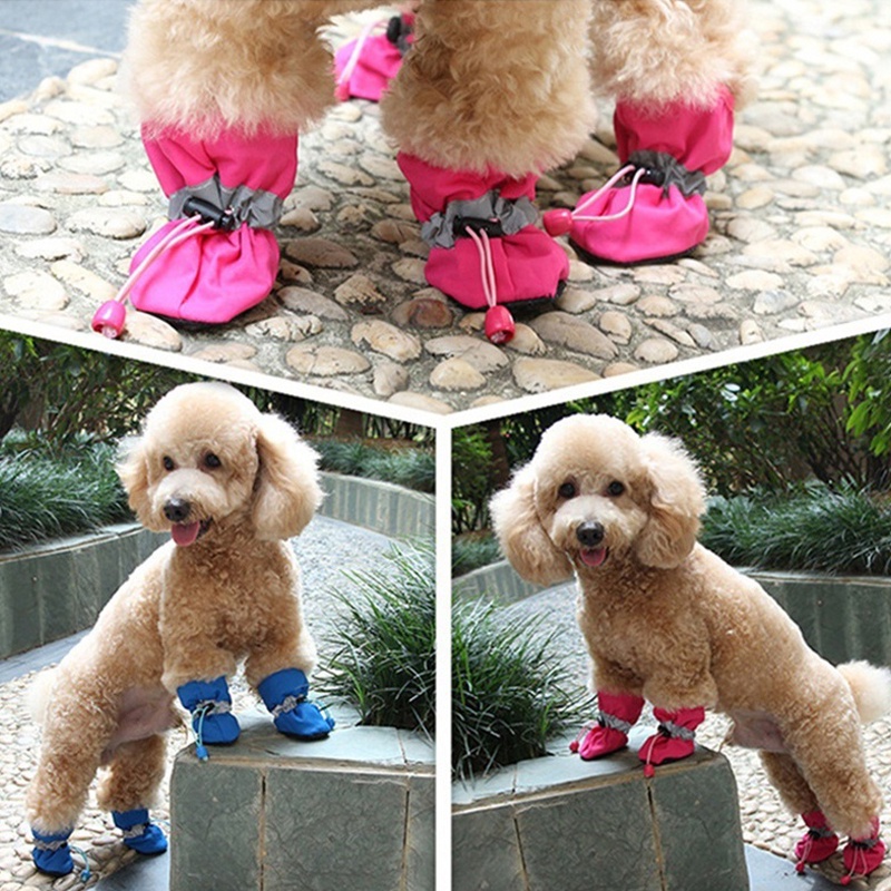 4Pcs Sapatos Para Cães De Estimação Teddy Poodle Dog Botas De Chuva À Prova D'água Anti-Derrapante Pequenos Shih Tzu Aco