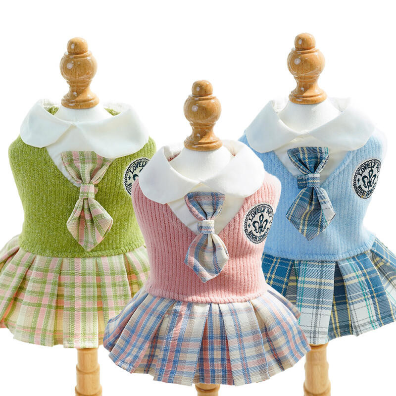 Pet Fall and Winter Wool Jk Plaid Dress Small and Medium-sized Dogs Teddy Dog Cat Clothes Supplies Wholesale
