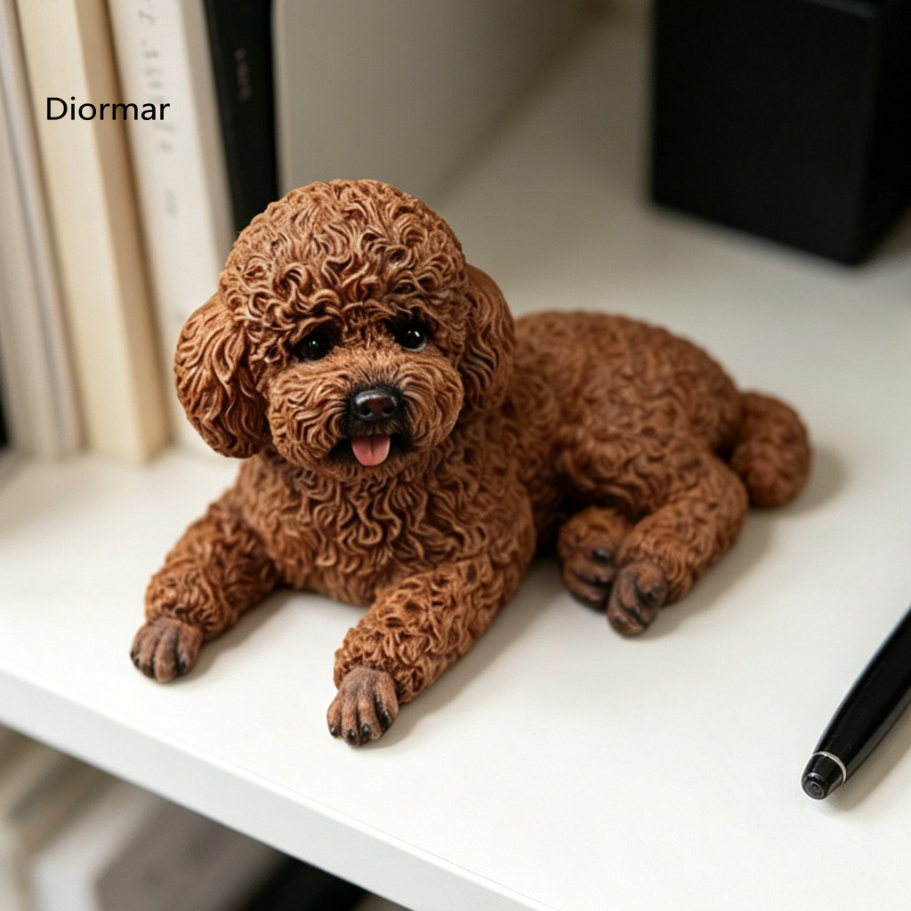 Dog Figurine Decor Birthday Presents for Lovers Realistic Small Teddy Statue – Cute Laying Pet Model for Car Dashboard