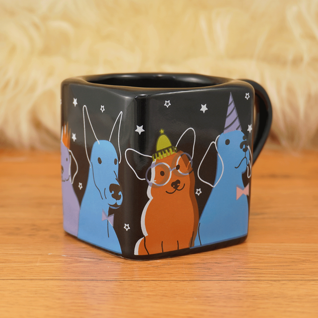 Caneca Porcelana Quadrada 220ml Chá Café Pet Cachorros Coloridos